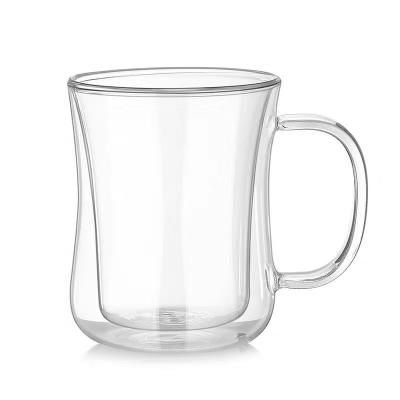 China Contemporary Hot sale double wall insulated high borosilicate glass coffee cup with handle for sale