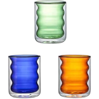 China Contemporary Manufacture High quality Reusable colorful Double Wall Clear Glass tea Mug for sale