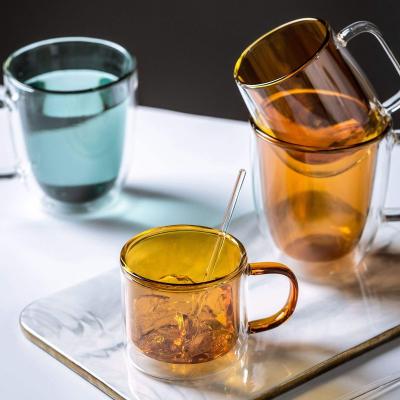 China Contemporary High Quality 280ml 300ml 350ml insulated Double Wall Glass Tea Cup with handle for sale