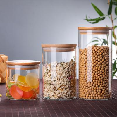 China Freshness Preservation Promotion 250ml 320ml 450ml Heat Resistant Glass Storage Jar With Bamboo Lid for sale