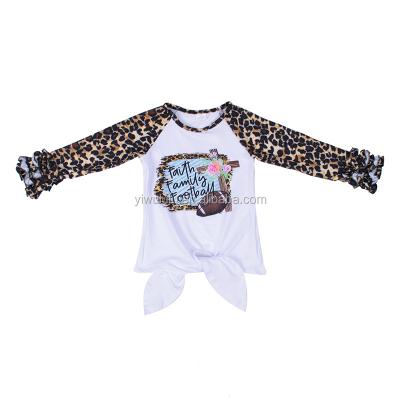 China Shop Viable Fall T-shirts Kids Girls Leopard Raglan Ruffled Floral Icing Shirts for sale