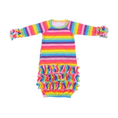 China Sustainable Newborn Baby Sleeping Bag Rainbow Striped Full Sleeve Ruffled Infant Baby Dress for sale