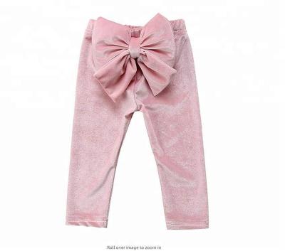 China Breathable Cute Velvet Back Big Gold Toddler Bow Girl Pants Baby Pants for sale