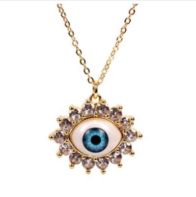 China Factory Price Romantic Gold Plated Brass Resin Eye Pendants With Zircon Circled Necklace For Women for sale