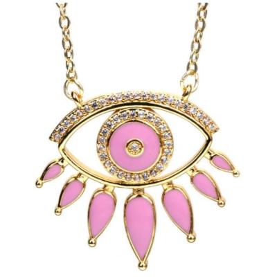 China Factory Price Enamel Gold Plated Resin Brass Eye Enameled Pendants Zircon Inlaid Necklace For Women for sale