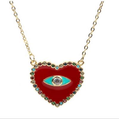 China Factory Price Enamel Gold Plated Brass Heart Digit Enameled Pendants Zircon Inlaid Necklace For Women for sale