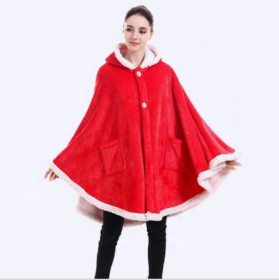 China Factory price viable high quality women's TV homewear and sofa button hooded flannel covering shawl for sale