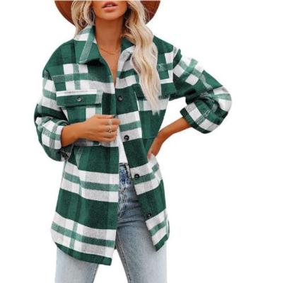 China Anti-wrinkle Outwear women's new style grid button flannel casual mid long coat wholesale for autumn and winter for sale