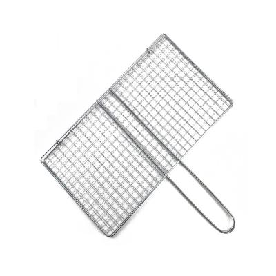 China Durable Easily Cleaned Food Grade Mesh Grid Grill Basket With Stainless Steel Hardware BBQ Convenient Rectangle Net Handle for sale