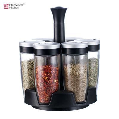 China Viable Amazon Selling Best Herb and Spice Tools Seasoning Container Glass Bottle Spice Jar Set Clear Glass Salt Spice Jar Rack Set for sale