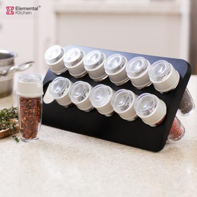 China Viable Expanding Lid Spice Bottles Glass Jar Container with Organizer Holder Seasoning Box Spice Bottle Salt and Pepper Shakers Set for sale