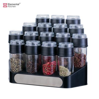 China Sustainable Kitchen 100ml Glass Seasoning Storage 16 Jars Spice Rack Set With Lid Pepper Shaker Spice Expanding Glass Jars for sale