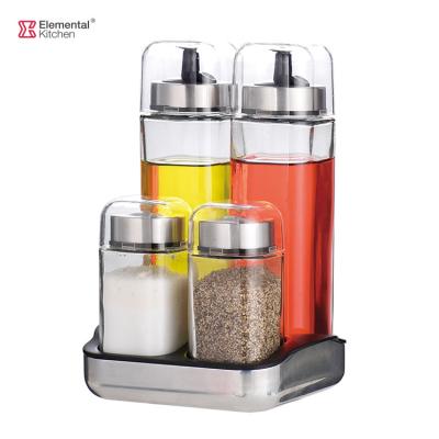 China Sustainable Kitchen Cooking Dripless Salad Dressing Set With Holder Glass Bottle For Olive Oil And Vinegar Dispenser Jar 270ML 100ML for sale