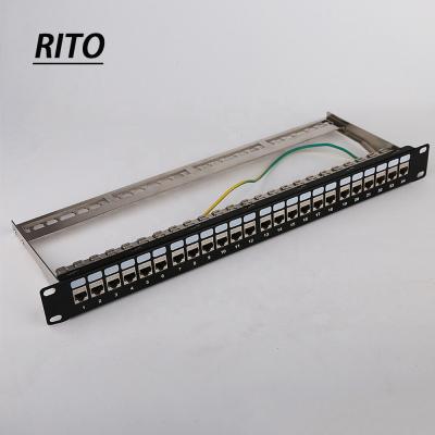 China Network Cabling System 1U 24 Left Zinc Alloy Trapezoidal FTP RJ45 Jack Modular STP Patch Panel Cat6a To Wire System for sale