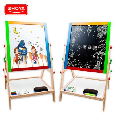 China Zhorya High Quality Eco-Friendly Wooden Double Sided Drawing Toys Adjustable Two-in-One Magnetic Kids Drawing Board for sale