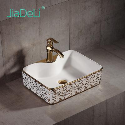 China Luxury Luxury Chinese Made Gold Ceramic Rectangular Wash Basin for sale