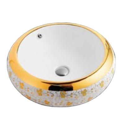 China The Other Luxury Gold Decorative Ceramic Art Basin Round Bathroom Sink for sale