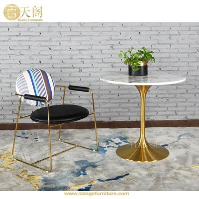 China Luxury Interior Dining Table Design Brushed Gold and Marble Leilani Tulip Dining Table for sale