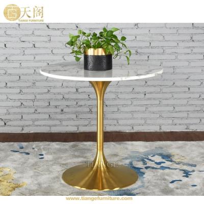 China Dining Table Mid Century Furniture Gold Leaf And White Marble Tulip Round Dining Table for sale