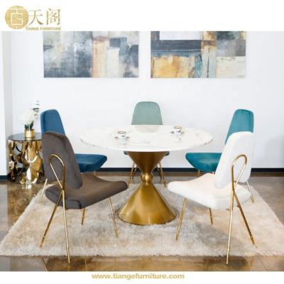 China Dining Table Jonathan Adler Caracas Stainless Steel Base Marble Gold Dining Table for sale