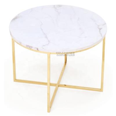 China Contemporary Italian Luxury Living Room Furniture Gold Modern Design Stainless Steel Round White Marble Top Coffee Table for sale