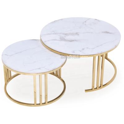 China Modern Living Room Contemporary Italian Luxury Furniture Design Stone Marble Nest Round White Bronze Coffee Table for sale