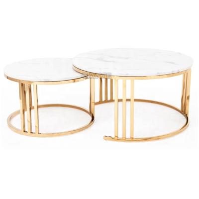 China Gold Contemporary Modern Steel Metal Furniture Living Room Round Hotel Coffee Table Marble Set for sale