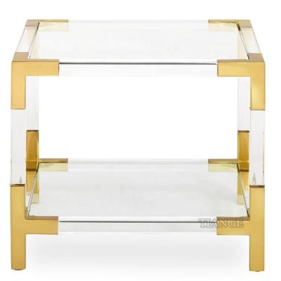 China Designer Home Furniture Modern Contemporary Clear Acrylic Two Tier Gold Stainless Steel Table Top Jacques Acrylic Side Table for sale