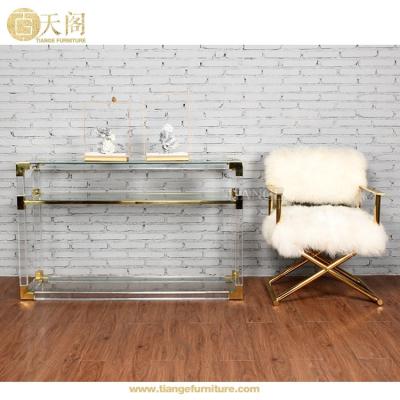 China Luxury Interior Console Table Furniture Gold Plated Metal And Clear Acrylic Sideboard for sale