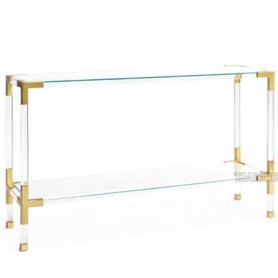 China Fancy Jacques Vanity Acrylic Console Table Hotel Design Furniture Gold Brass Italian European Modern Glass Shelves Modern for sale