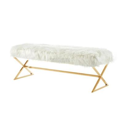 China Modern Light Luxury Fur Stool Furniture Design Modern White X-legged Bench for sale