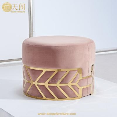 China Modern Style Furniture Modern Design Round Shape Velvet Italian Luxury Pink Stool for sale