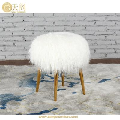 China Luxury Stainless Steel Legs Gold Chrome Stools Interior Design Faux Fur Mongolian Stool for sale