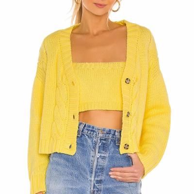 China Winter Womens Sweaters Breathable Yellow Casual Cardigan Knitted Sweater for sale