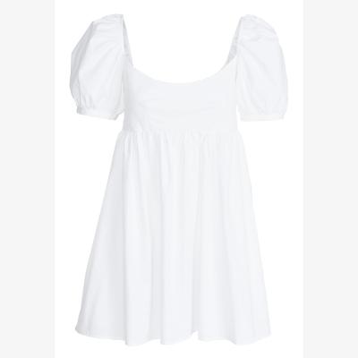 China Breathable back with short sleeves scoop neckline minimalist white puff dress for sale