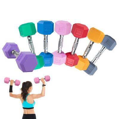 China 5-110lbs Hex Rubber Gym Dumbbells Lbs Fitness Weights Steel Rubber Coated Hex Dumbbells Set for sale