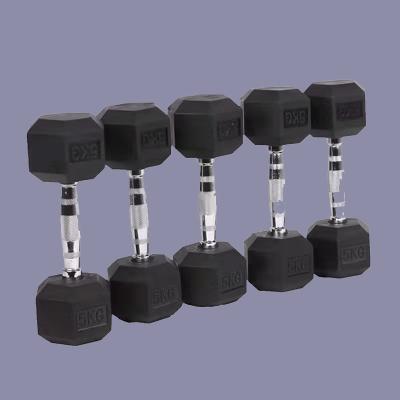 China Home Gym Equipment 2.5-100kg Hexagonal Black Rubber Dumbbell Set Solid Pound Cast Iron for sale