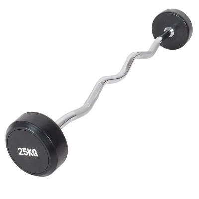 China Body Building Fixed Rubber Coated Head Curl Weightlifting Straight Barbell Customized for sale