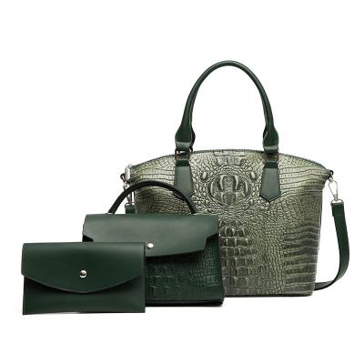 China Whole MOQ Waterproof 1 Piece Set Ladies Green Tote Bag PU Leather Purse Handbag Set High Quality Ladies for sale