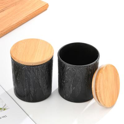 China Hot Selling Bulk Home Decor Matte Black Custom Empty Candle Jars With Bamboo Lid China Supplier for sale