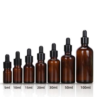 China Cosmetic Hot Selling Amber Essential Oil Bottle With Dropper Cosmetics Bottles Chemical Glass Bottle for sale