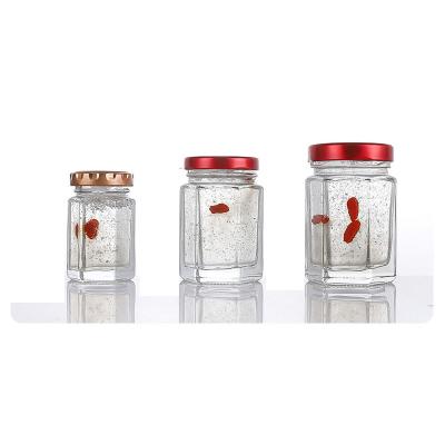 China Hexagonal Food Honey Jar Glass Bird's Nest Glass Bottle With Cover Transparent Sealed Glass Jam Jar for sale