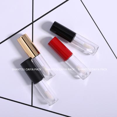 China CAIYA 1.5ml Mini DIY Sample Travel Bottle Clear Lip Gloss Tubes Cosmetic Refillable Metallic Red Black Lid Gold With Magic Wands for sale