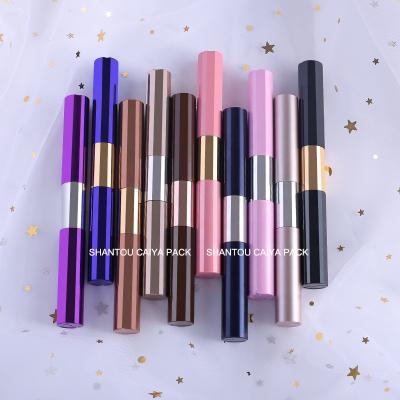 China Cosmetic OEM Custom Pink Black 2 In 1 Double Ended PETG Cylinder Eyebrow Eyeliner Mascara Aluminum Empty Container Tubes for sale