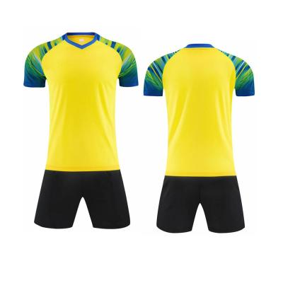 China Shirts & Custom 2022 2023 Yellow Tops And Green Soccer Jersey And Shorts Wholesale Yellow Blank Soccer Uniform Set for sale