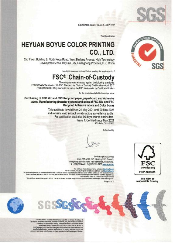 FSC - Heyuan Boyue Color Printing Co., Ltd.