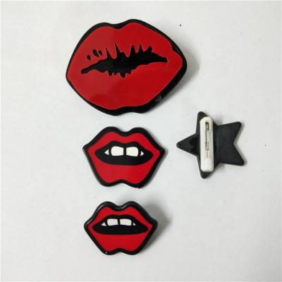 China Lovely and durable cute pin brooch face lips fruit badge Korean plastic plant acrylic smiling badge pin brooch for sale