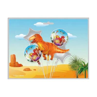 China Advertising 5pcs Toy Dinosaur Balloon Set with 3D Cartoon Balloon 2 Heart and 2 Round Birthday Balloon Pack for sale