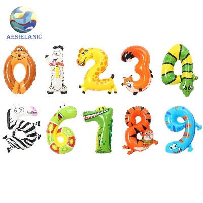 China Advertising Toy Wholesale 16 Inch Cardboard Animal Shaped Number Balloons Baby Shower Birthday Mylar Balloons for sale