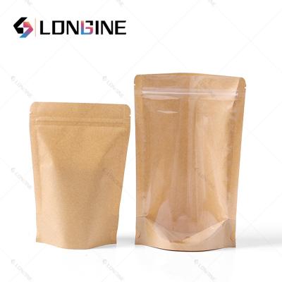 China Longine Brown Craft Paper Moisture Proof Clear In Front And Craft Backing Up Pouches Food Packaging Zipper Bags Craft Paper Bags for sale